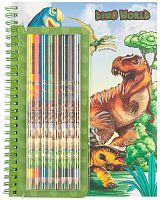 Картинка Альбом для творчества и рисования с набором цветных карандашей Dino World Динозавр раскраска для мальчиков 046852 4010070449278