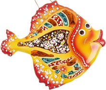 Картинка Панно Рыба Чудо-Юдо (КРАСНО-ОРАНЖЕВАЯ) керамическое декоративное авторской ручной работы КМ Ариадна КМА-ПД-15 2424680005250