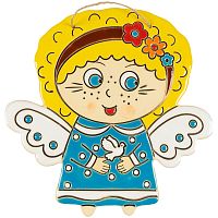 Картинка Панно декоративное Ангелочек с голубем в голубом платье керамическое авторской ручной работы КМ Ариадна КМА-ПД-82 2424680008299