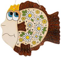 Картинка Панно МАЛОЕ Рыба Королева цветы керамическое декоративное авторской ручной работы КМ Ариадна КМА-ПД-04 2424680005144