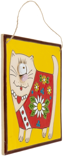Картинка Панно Кот с цветами керамическое декоративное авторской ручной работы КМ Ариадна КМА-ПД-12 2424680005229 фото 2