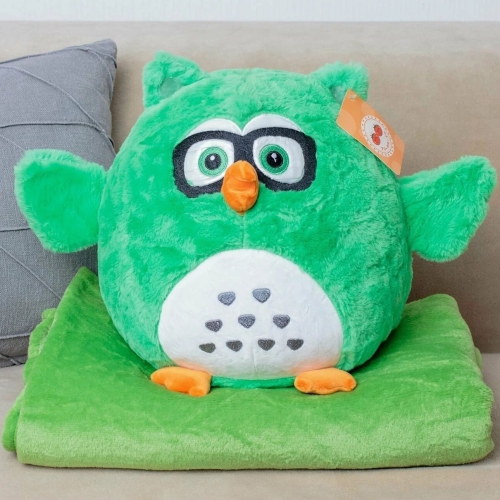 Картинка Мягкая игрушка Сова с пледом 28 см (зеленая) ТО-МА-ТО DL402813002GN 4610136046191