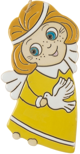 Картинка Панно Ангел с голубем в желтом платье керамическое декоративное авторской ручной работы КМ Ариадна КМА-ПД-39 2424680005687