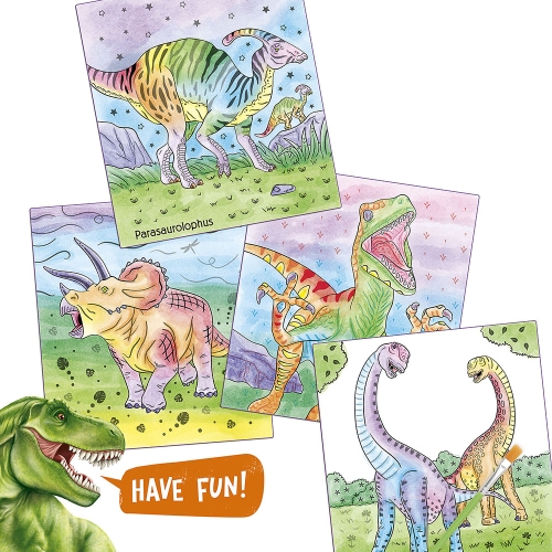 Картинка Альбом для раскрашивания Акварель Dino World Watercolour Book Динозавр раскрашивание водой кисточкой 0411880 4010070607364 фото 3