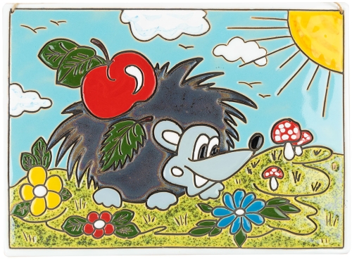 Картинка Панно Еж с яблоком керамическое декоративное авторской ручной работы КМ Ариадна КМА-ПД-22 2424680005403