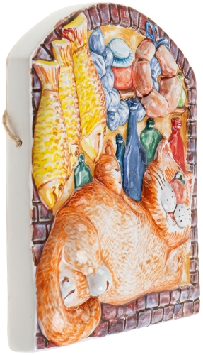 Картинка Панно Кот с рыбками керамическое декоративное авторской ручной работы КМ Ариадна КМА-ПД-17 2424680005274 фото 3