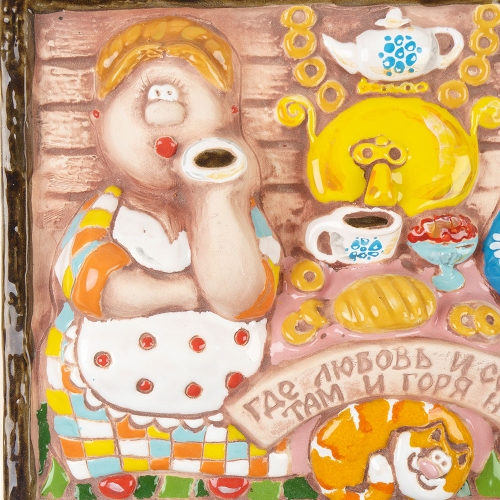 Картинка Панно Чаепитие керамическое декоративное авторской ручной работы КМ Ариадна КМА-ПД-35 2424680005595 фото 6