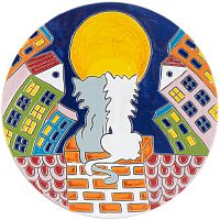 Картинка Тарелка панно Коты на крыше керамическая декоративная авторской ручной работы КМ Ариадна КМА-ТД-01 2424680005007