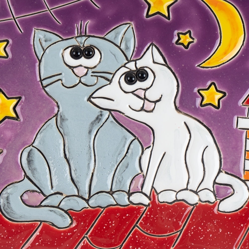 Картинка Панно Коты на крыше (ФИОЛЕТОВОЕ) керамическое декоративное авторской ручной работы КМ Ариадна КМА-ПД-09 2424680005199 фото 4