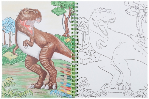 Картинка Альбом для рисования с набором цветных карандашей для мальчиков Dino World Динозавр раскраска для творчества 046852 4010070449278 фото 2