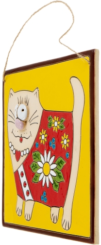 Картинка Панно Кот с цветами керамическое декоративное авторской ручной работы КМ Ариадна КМА-ПД-12 2424680005229 фото 3