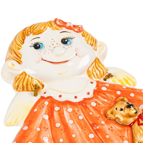 Картинка Панно декоративное Ангелочек с мишкой в красном платье керамическое авторской ручной работы КМ Ариадна КМА-ПД-86 2424680008336 фото 5