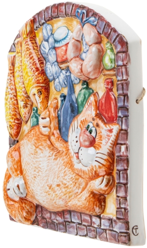 Картинка Панно Кот с рыбками керамическое декоративное авторской ручной работы КМ Ариадна КМА-ПД-17 2424680005274 фото 4