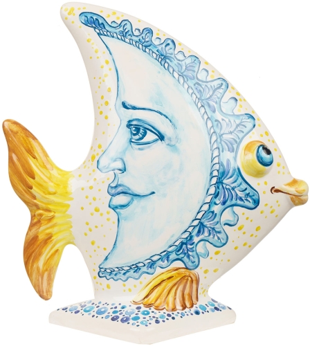 Картинка Фигурка большая на подставке Рыба Солнце и Луна керамическая декоративная авторской ручной работы КМ Ариадна КМА-ФД-10 2424680005670 фото 3