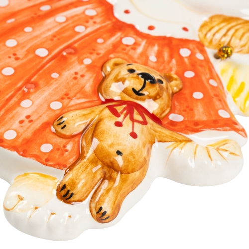 Картинка Панно декоративное Ангелочек с мишкой в красном платье керамическое авторской ручной работы КМ Ариадна КМА-ПД-86 2424680008336 фото 6