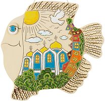 Картинка Панно Рыба Храм синий керамическое декоративное авторской ручной работы КМ Ариадна КМА-ПД-38 2424680005625