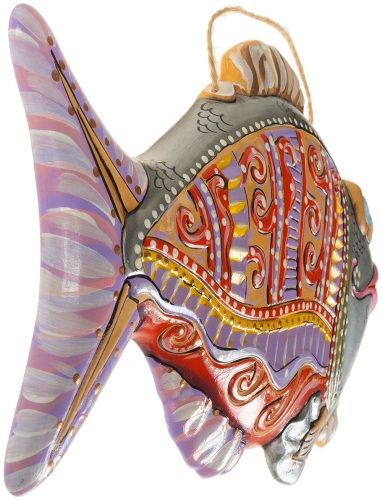 Картинка Панно декоративное Рыба Пряник красно-фиолетовая керамическое авторской ручной работы КМ Ариадна КМА-ПД-63 2424680006905 фото 2