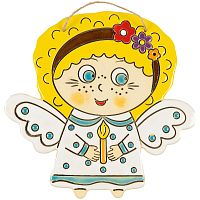 Картинка Панно декоративное Ангелочек со свечкой в белом платье керамическое авторской ручной работы КМ Ариадна КМА-ПД-81 2424680008282