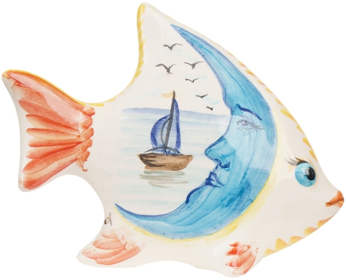 Картинка Фигурка малая Рыба Месяц с парусником керамическая декоративная авторской ручной работы КМ Ариадна КМА-ФД-08 2424680005656 фото 2