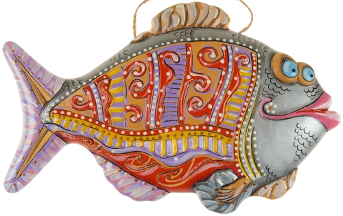 Картинка Панно декоративное Рыба Пряник красно-фиолетовая керамическое авторской ручной работы КМ Ариадна КМА-ПД-63 2424680006905