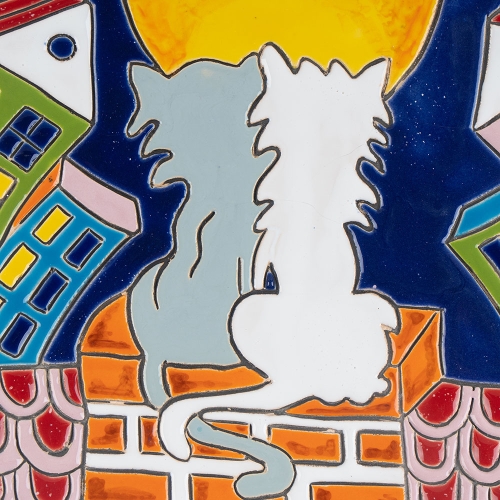 Картинка Тарелка панно Коты на крыше керамическая декоративная авторской ручной работы КМ Ариадна КМА-ТД-01 2424680005007 фото 4