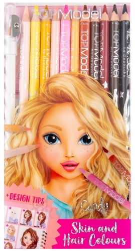 Картинка Набор красивых цветных карандашей для рисования с точилкой TOPModel Цвета кожи и волос 12 штук Топ Модель 045678/005678 4010070401603