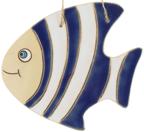 Картинка Панно Рыба полосатик синяя керамическое декоративное авторской ручной работы КМ Ариадна КМА-ПД-45 2424680005748