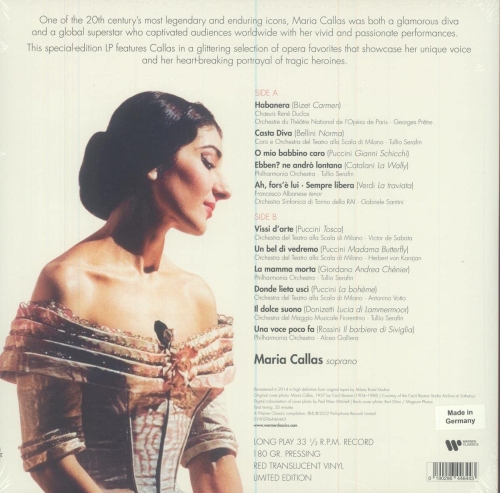 Картинка Maria Callas Pure Red Translucent Vinyl (LP) Warner Classics Music 401531 0190296446443 фото 4