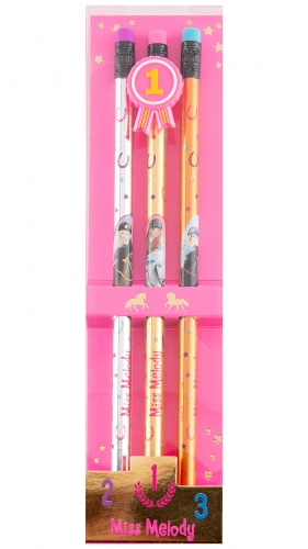 Картинка Набор простых красивых карандашей (3 штуки) с ластиком Miss Melody Мисс Мелоди для девочек в подарочной упаковке 044449/004449 4010070407094