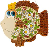 Картинка Панно большое декоративное Рыба Королева цветы керамическое авторской ручной работы КМ Ариадна КМА-ПД-57 2424680006479