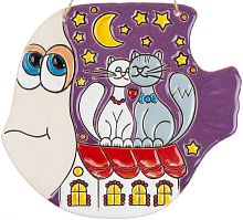 Картинка Панно МАЛОЕ Рыба с котами на крыше керамическое декоративное авторской ручной работы КМ Ариадна КМА-ПД-02 2424680005120