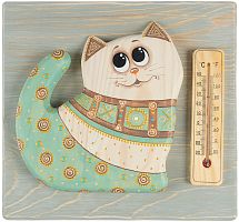 Картинка Панно с термометром из дерева Кошка Дуся (690501) Мастерская подарков 690501 2424680006226