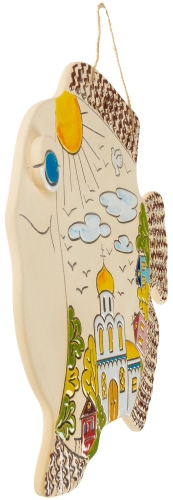 Картинка Панно декоративное Рыба Церковь желтая керамическое авторской ручной работы КМ Ариадна КМА-ПД-54 2424680006394 фото 2