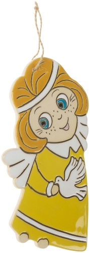 Картинка Панно Ангел с голубем в желтом платье керамическое декоративное авторской ручной работы КМ Ариадна КМА-ПД-39 2424680005687 фото 3