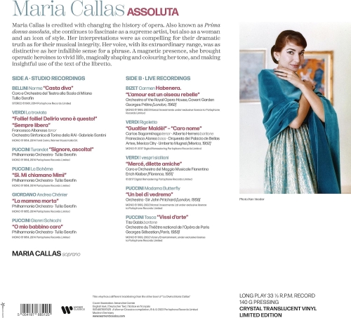 Картинка Maria Callas Assoluta Crystal Vinyl (LP) Warner Classics Music 401908 5054197685125 фото 3