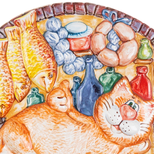Картинка Панно Кот с рыбками керамическое декоративное авторской ручной работы КМ Ариадна КМА-ПД-17 2424680005274 фото 5