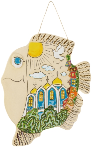 Картинка Панно Рыба Храм синий керамическое декоративное авторской ручной работы КМ Ариадна КМА-ПД-38 2424680005625 фото 2