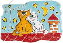 Картинка Панно Коты на крыше (ГОЛУБОЕ) керамическое декоративное авторской ручной работы КМ Ариадна КМА-ПД-10 2424680005205