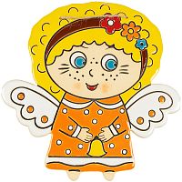 Картинка Панно декоративное Ангелочек с колокольчиком в оранжевом платье керамическое авторской ручной работы КМ Ариадна КМА-ПД-83 2424680008305