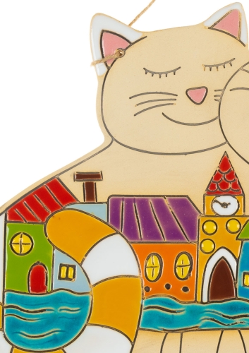 Картинка Панно декоративное Влюбленные коты. Городская набережная керамическое авторской ручной работы КМ Ариадна КМА-ПД-53 2424680006387 фото 4