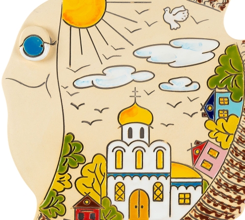 Картинка Панно декоративное Рыба Церковь желтая керамическое авторской ручной работы КМ Ариадна КМА-ПД-54 2424680006394 фото 3