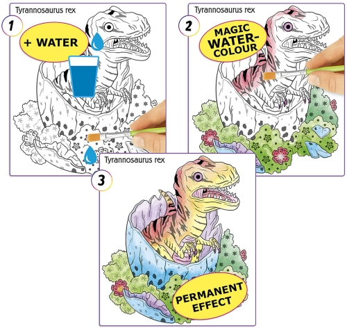 Картинка Альбом для раскрашивания Акварель Dino World Watercolour Book Динозавр раскрашивание водой кисточкой 0411880 4010070607364 фото 4
