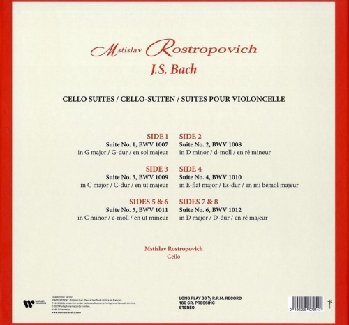 Картинка Mstislav Rostropovich J.S. Bach Cello Suites (4LP) Warner Classics Music 399951 190295079147 фото 2