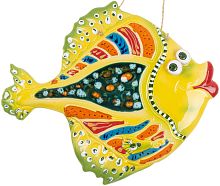 Картинка Панно Рыба Чудо-Юдо (ЖЕЛТО-ЗЕЛЕНАЯ) керамическое декоративное авторской ручной работы КМ Ариадна КМА-ПД-16 2424680005267
