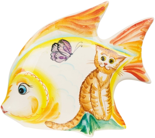 Картинка Фигурка Рыба Кот с бабочкой керамическая декоративная авторской ручной работы КМ Ариадна КМА-ФД-15 2424680005816 фото 3