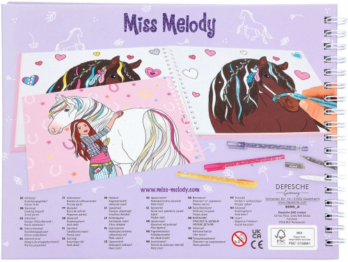 Картинка Альбом для раскрашивания с набором гелевых ручек с блестками Miss Melody Glitter Doodle Book 048590 4010070574291 фото 12