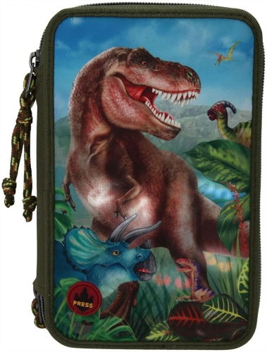 Картинка Пенал школьный 3 отделения с наполнением 43 предмета и подсветкой Dino World Динозавр 11860 4010070605728 фото 3