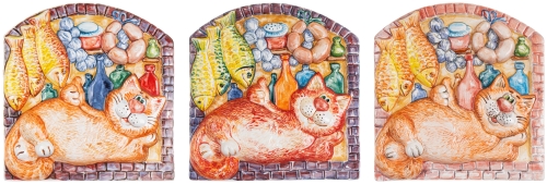 Картинка Панно Кот с рыбками керамическое декоративное авторской ручной работы КМ Ариадна КМА-ПД-17 2424680005274 фото 2
