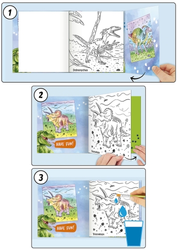 Картинка Альбом для раскрашивания Акварель Dino World Watercolour Book Динозавр раскрашивание водой кисточкой 0411880 4010070607364 фото 2
