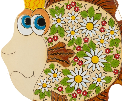 Картинка Панно большое декоративное Рыба Королева цветы керамическое авторской ручной работы КМ Ариадна КМА-ПД-57 2424680006479 фото 3
